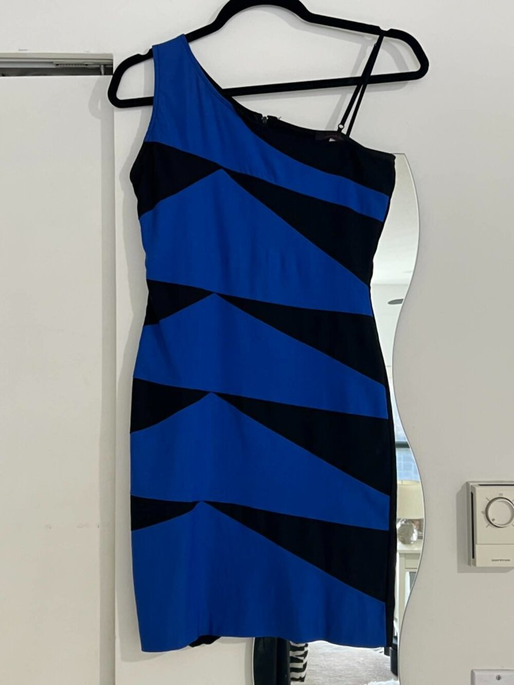 Asymmetrical Geometric Bodycon Mini Dress One Shoulder